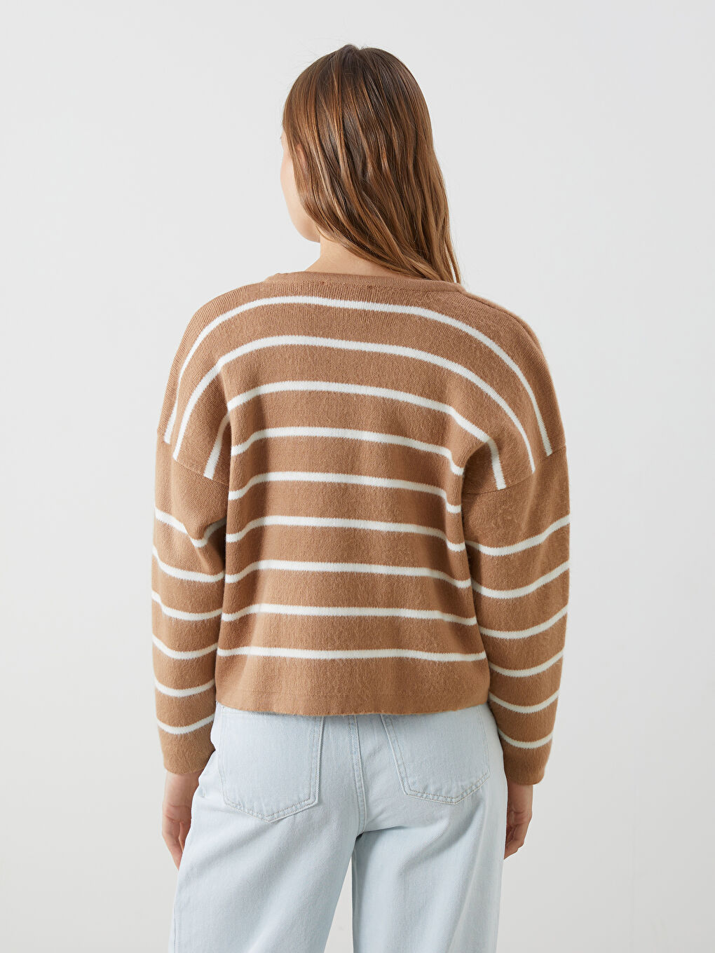 Crew Neck Striped Women's Knitwear Cardigan -S5MY08Z8-LKM