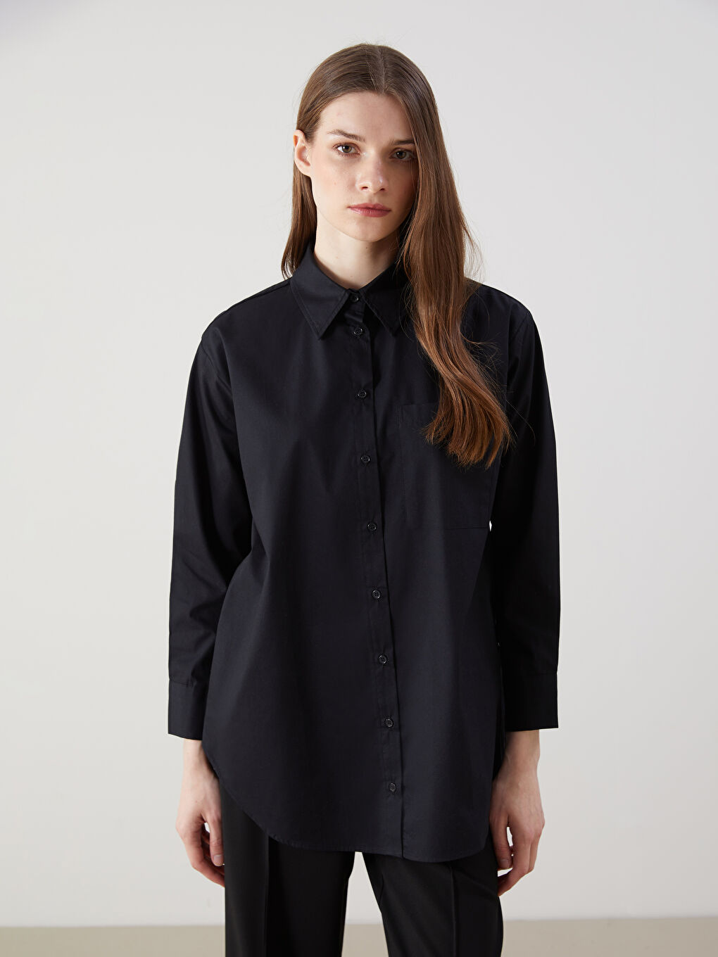 Siyah Poplin Kadın Gömlek Tunik