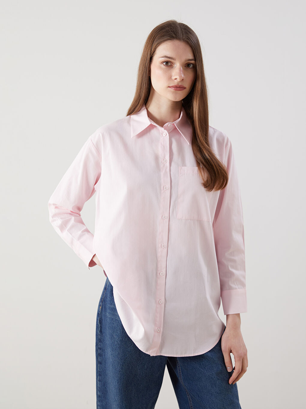 LCW Modest Pembe Poplin Kadın Gömlek Tunik