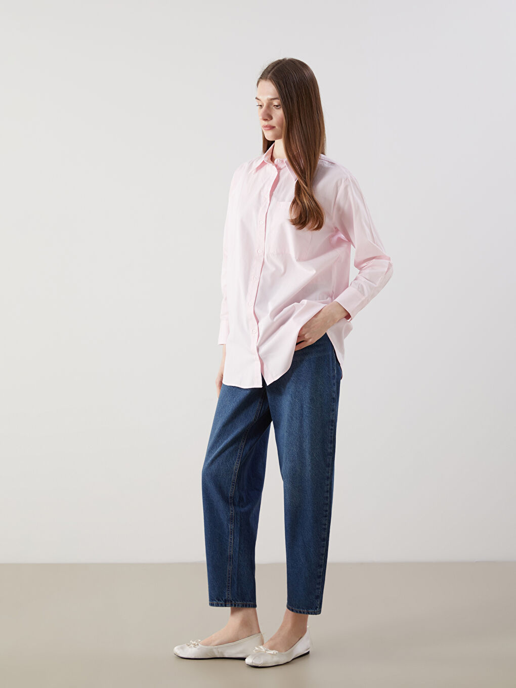 LCW Modest Pembe Poplin Kadın Gömlek Tunik - 1