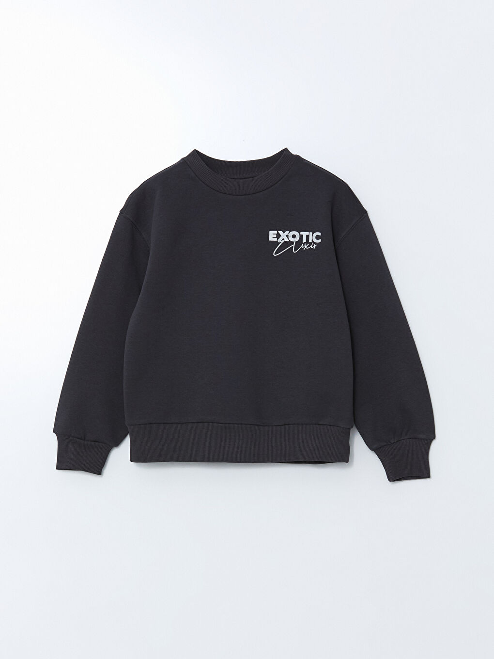 Antrasit Bisiklet Yaka Kız Çocuk Sweatshirt-1