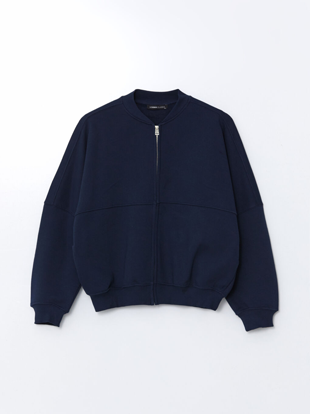 Lacivert Kolej Yaka Kadın Fermuarlı Sweatshirt-4