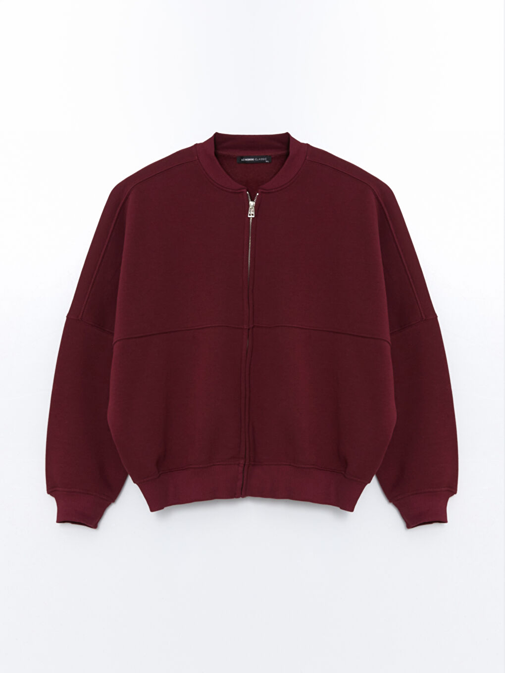 Bordo Kolej Yaka Kadın Fermuarlı Sweatshirt-4