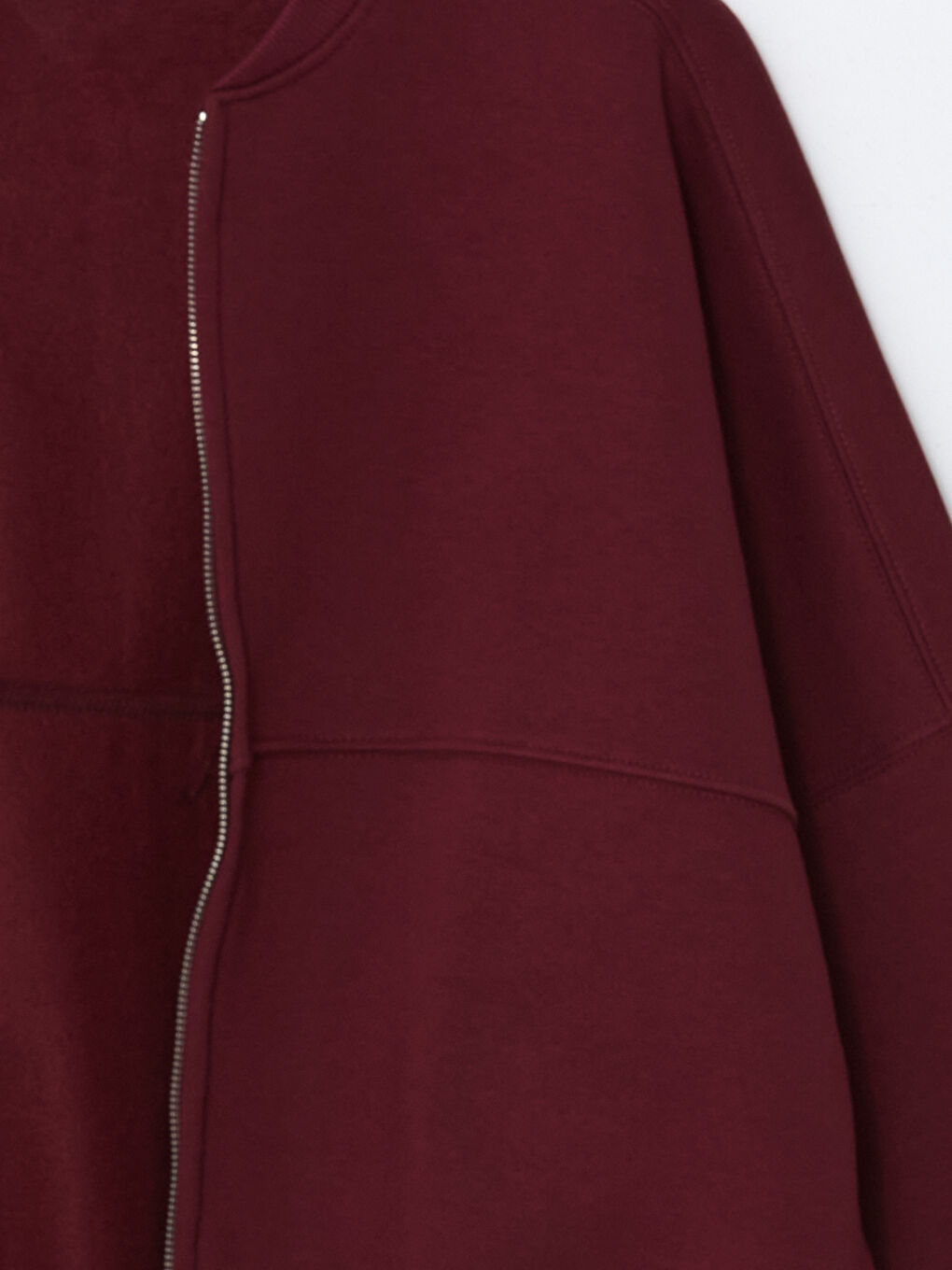 Bordo Kolej Yaka Kadın Fermuarlı Sweatshirt-6