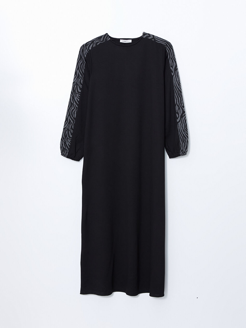 Siyah Bisiklet Yaka Desenli Kadın Elbise-4