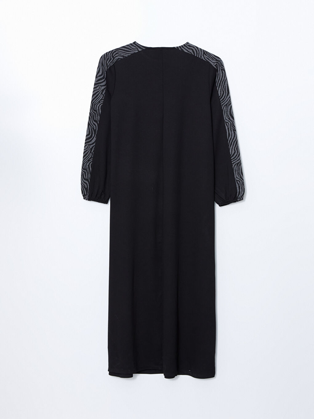 Siyah Bisiklet Yaka Desenli Kadın Elbise-5