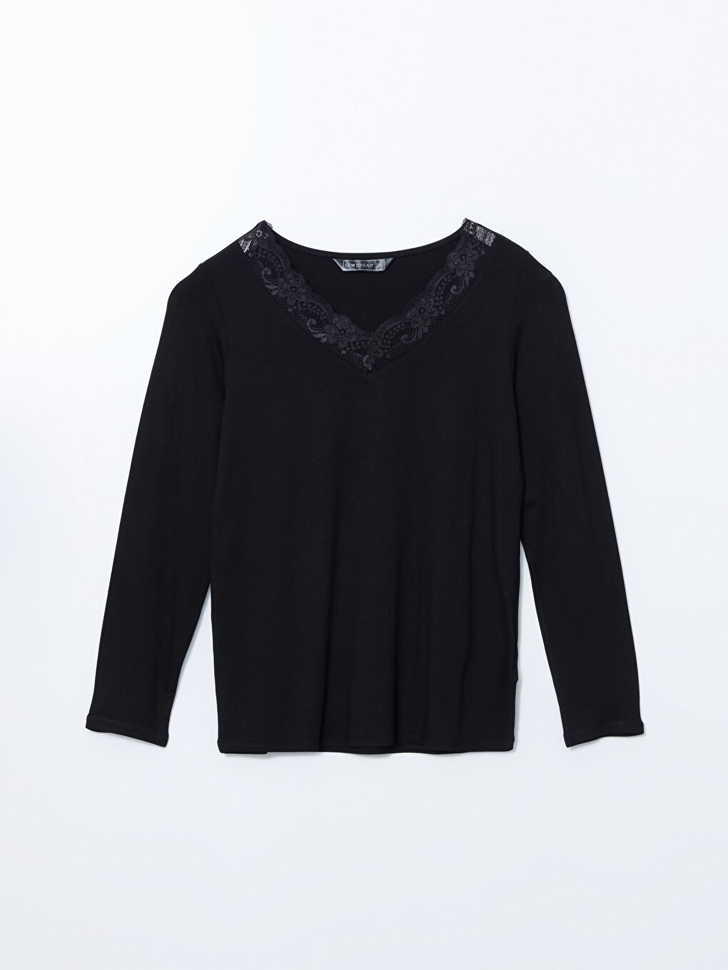 Siyah V Yaka Dantel Detaylı Kadın Pijama Üstü