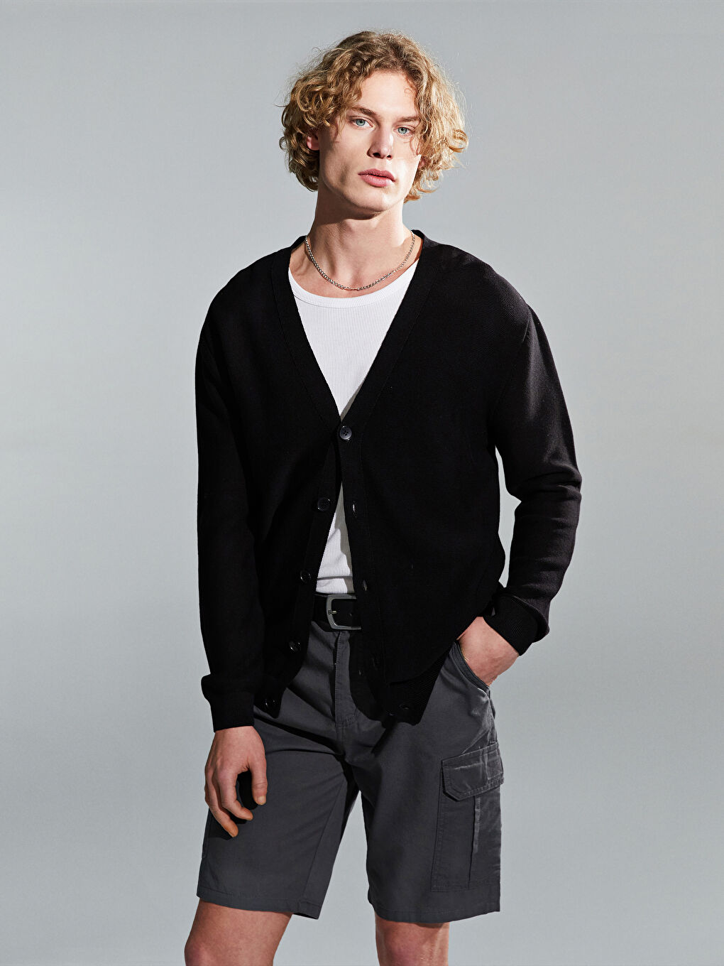 Standard Fit V Neck Men's Tricot Cardigan -S5MY76Z8-CVL