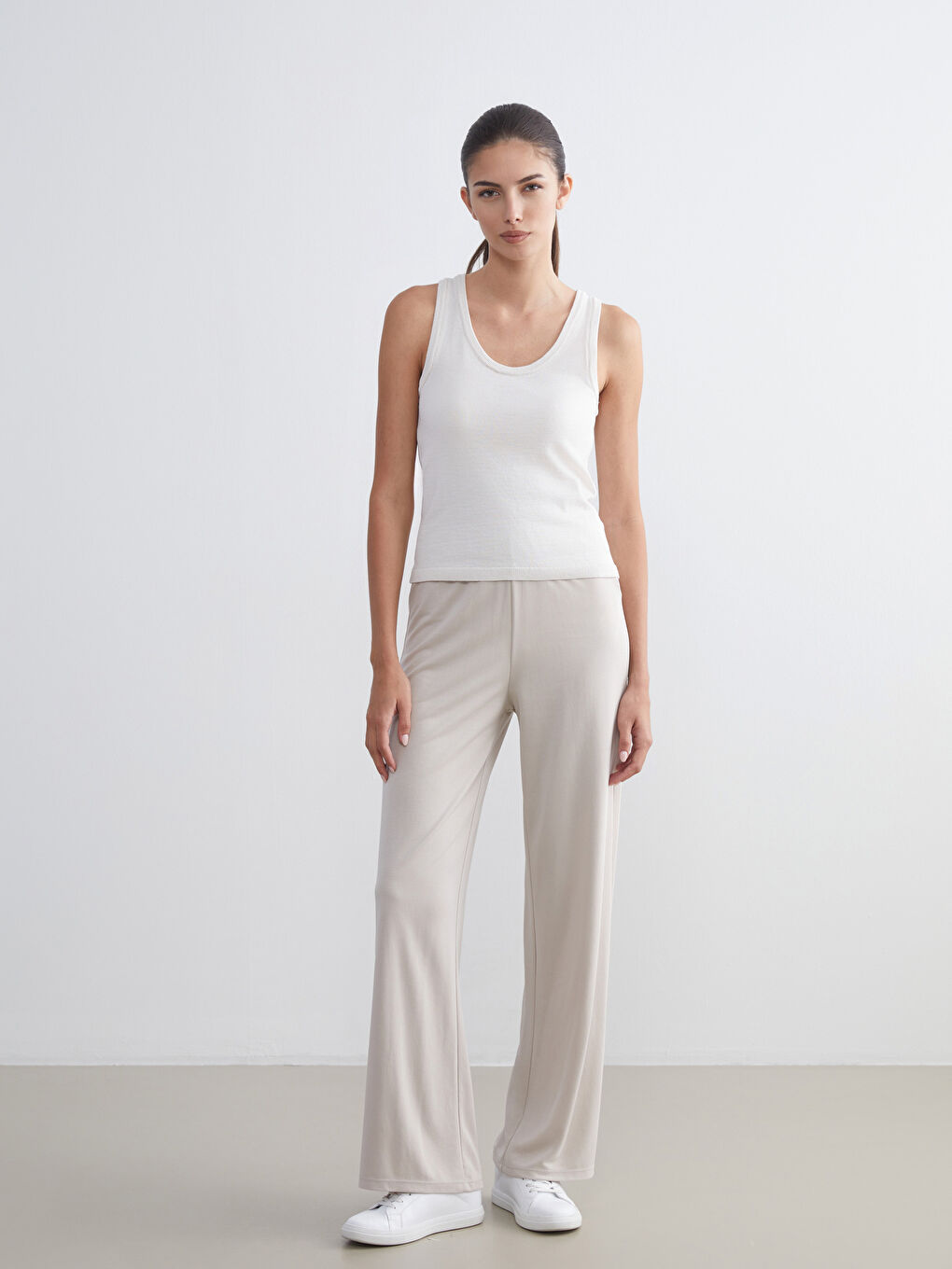 Gri Beli Lastikli Modal Karışımlı Kadın Pantolon