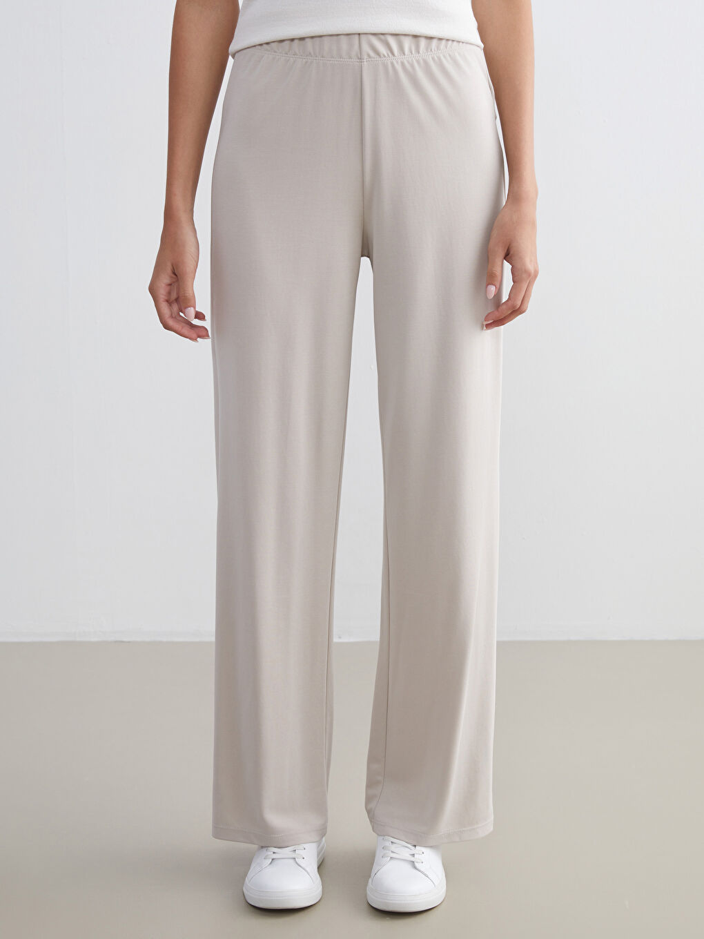 Gri Beli Lastikli Modal Karışımlı Kadın Pantolon-1