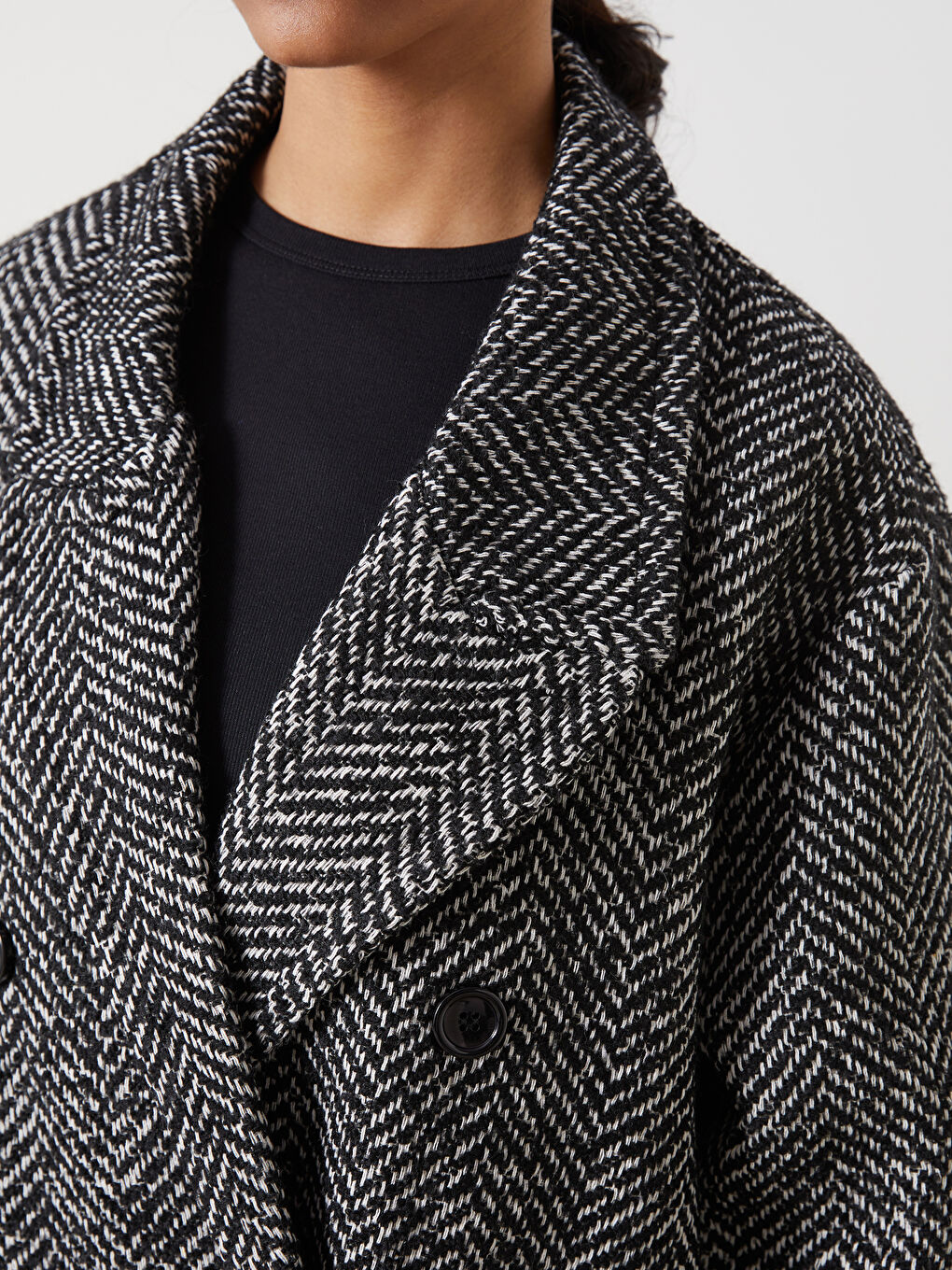 Antrasit Ceket Yaka Desenli Kadın Kaşe Kaban-2