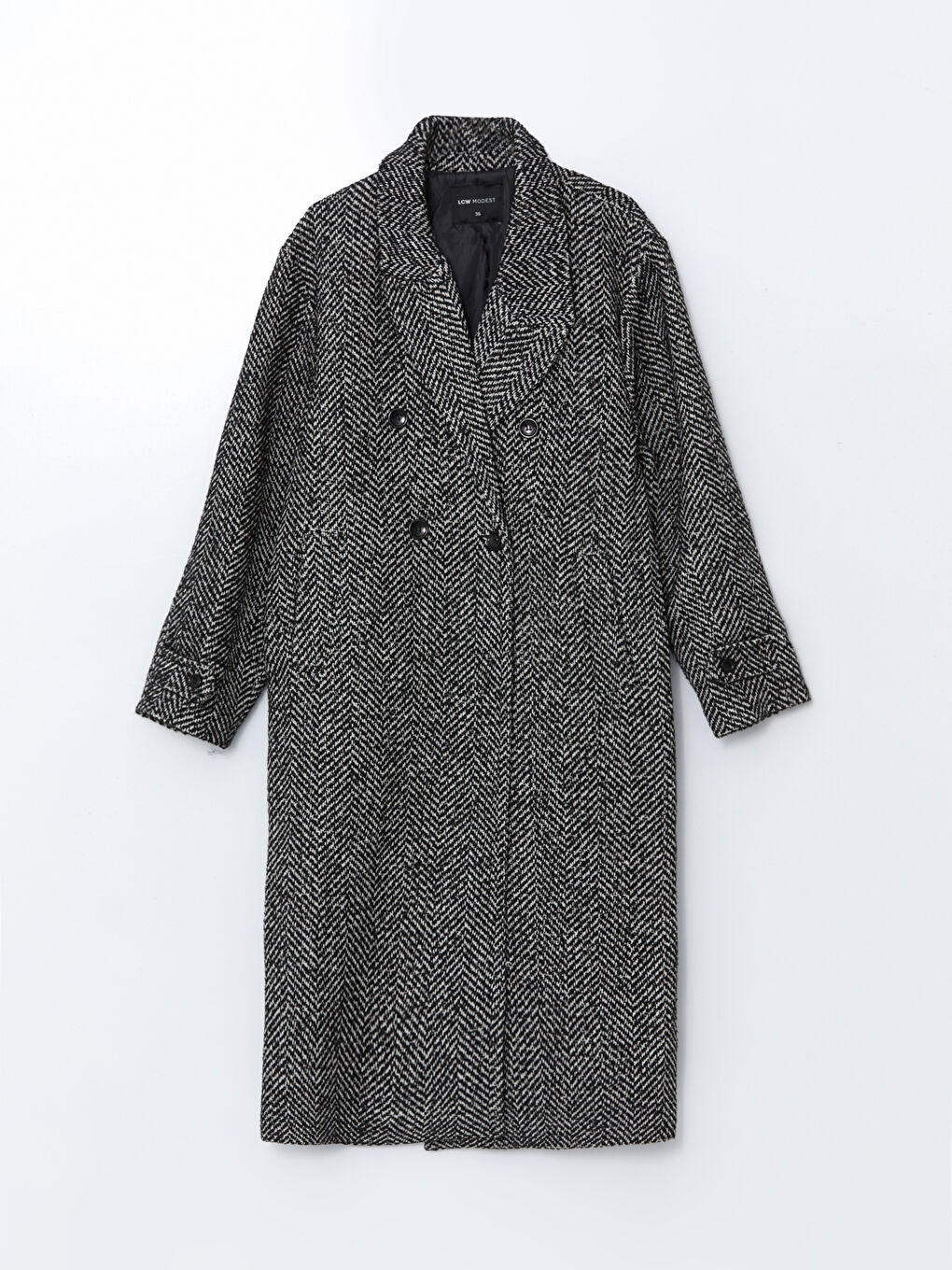 Antrasit Ceket Yaka Desenli Kadın Kaşe Kaban-4