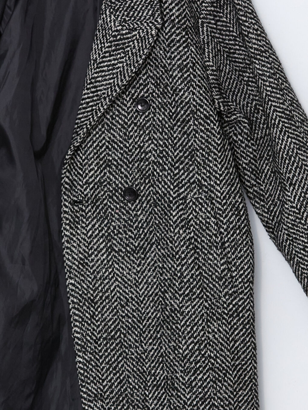 Antrasit Ceket Yaka Desenli Kadın Kaşe Kaban-6