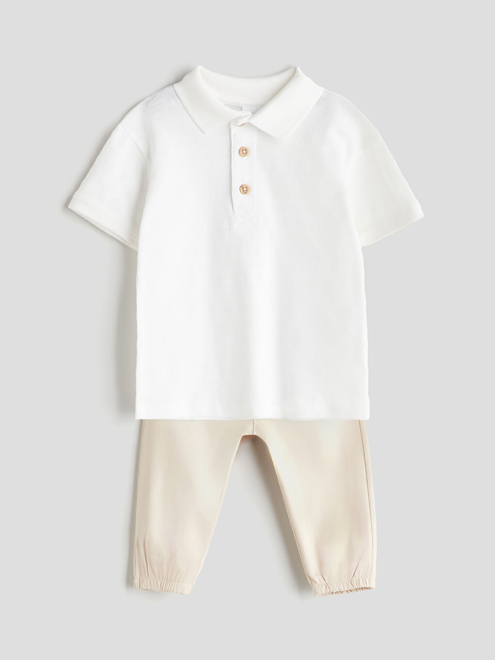 Ekru Polo Yaka Erkek Bebek Gömlek ve Pantolon 2'li