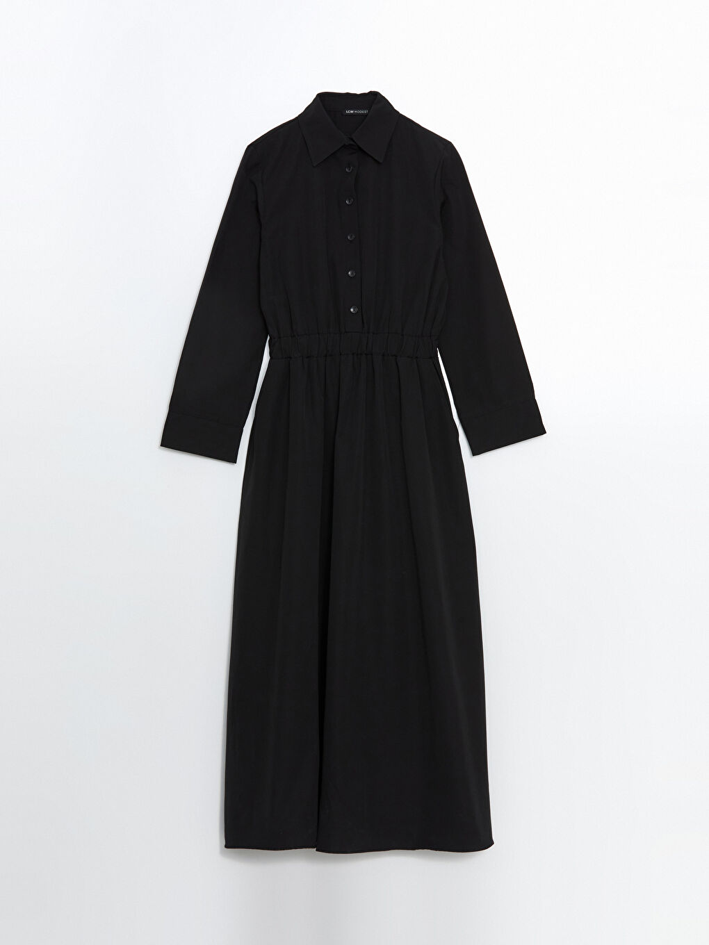 Siyah Gömlek Yaka Poplin Kadın Elbise-4