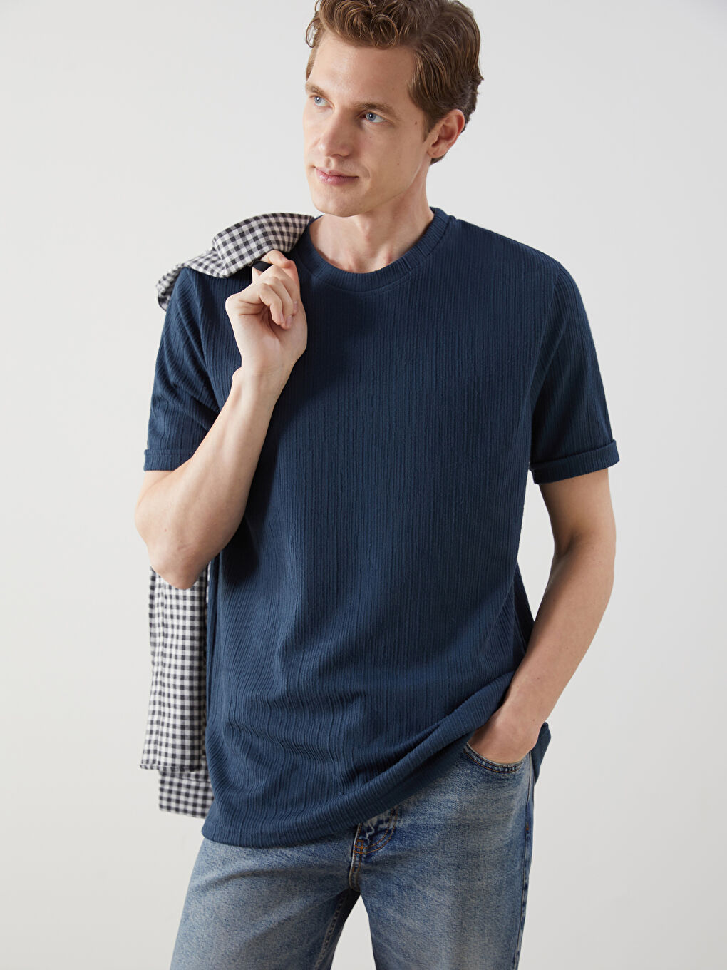 Petrol Bisiklet Yaka Kısa Kollu Erkek Tişört