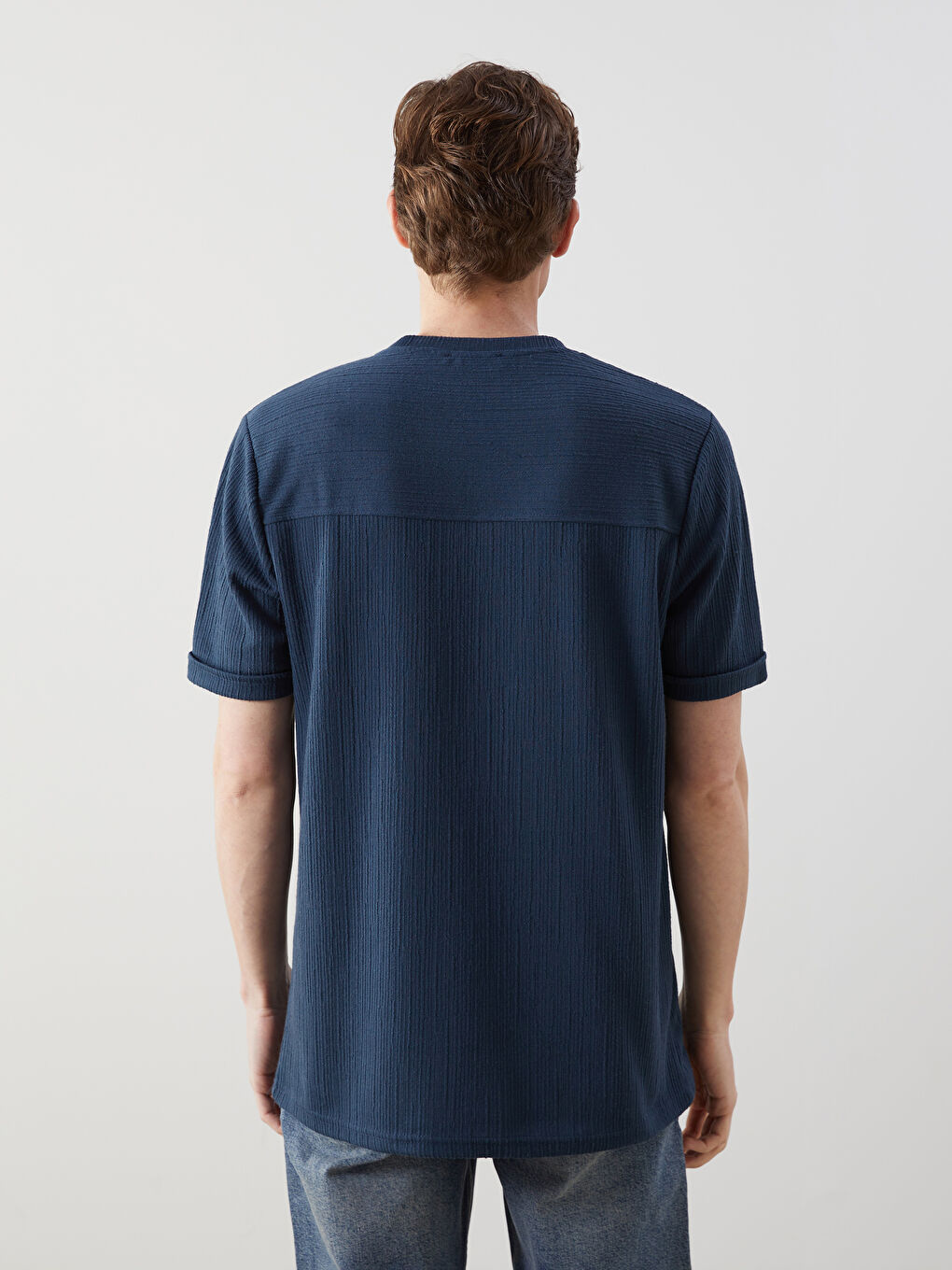 Petrol Bisiklet Yaka Kısa Kollu Erkek Tişört-3