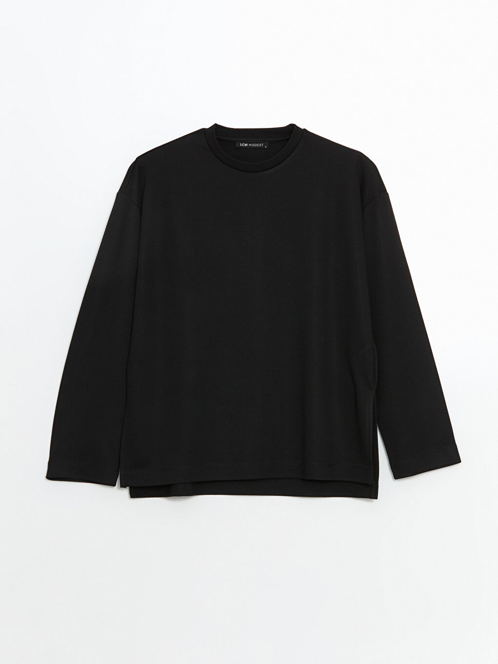 Siyah Bisiklet Yaka Oversize Kadın Sweatshirt Tunik-4