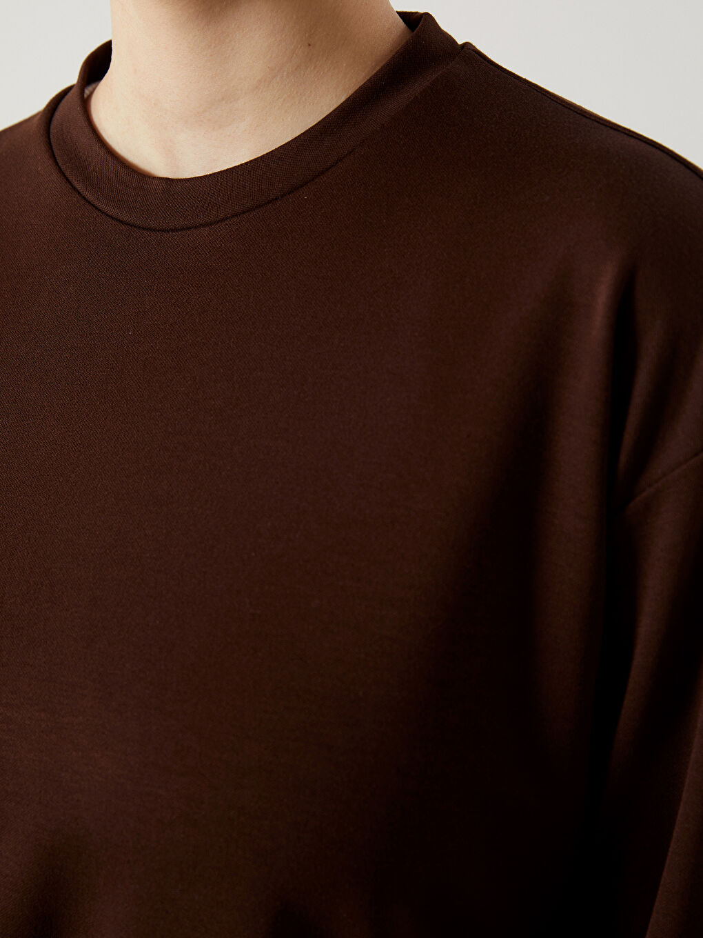 Kahverengi Bisiklet Yaka Oversize Kadın Sweatshirt Tunik-2