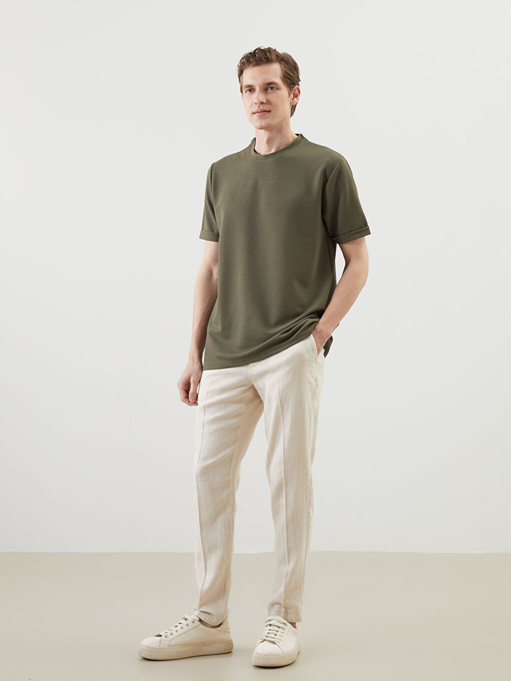 Haki Bisiklet Yaka Erkek Tişört-1