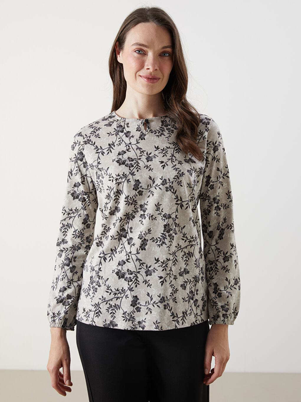 Crew Neck Floral Women's Blouse -S5N103Z8-LQB