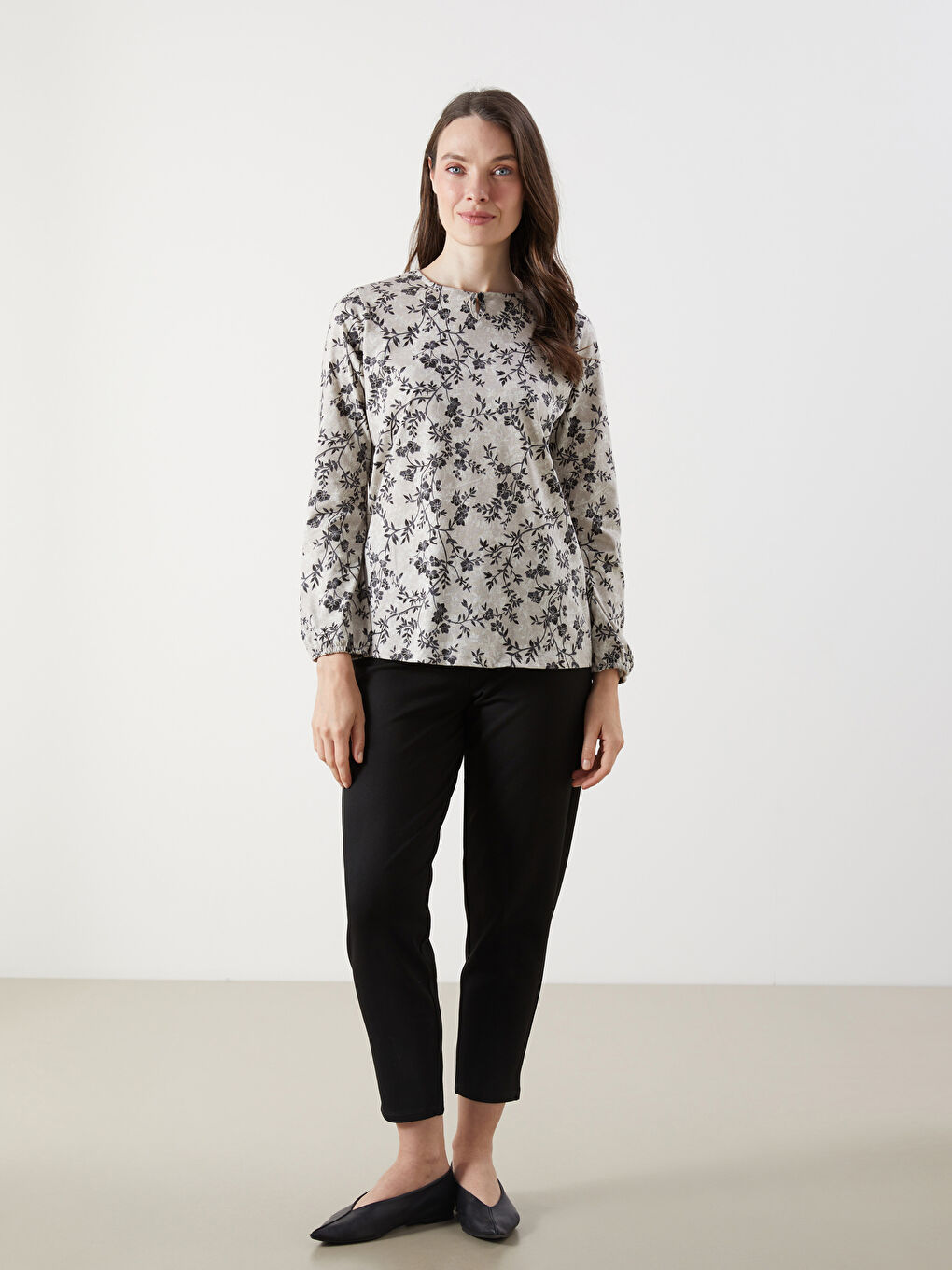 Crew Neck Floral Women's Blouse -S5N103Z8-LQB