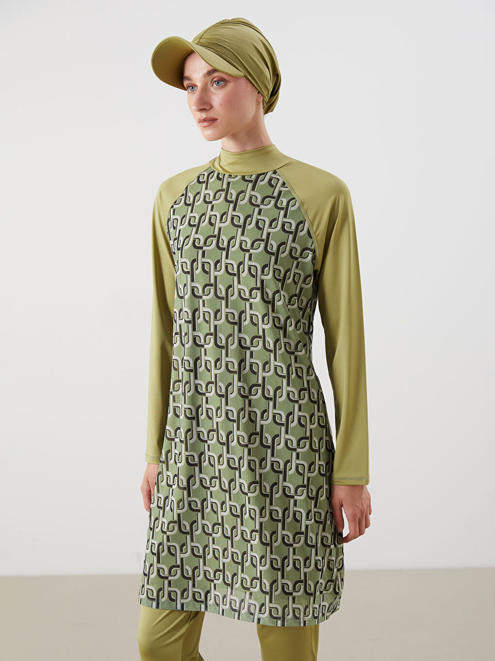 LCW DREAM Funnel Neck Patterned Women's Modest Swimsuit Set -S5N135Z8-GFJ
