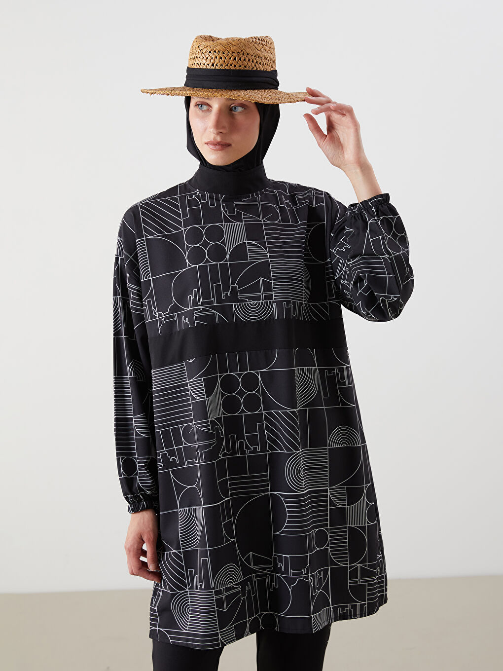 LCW DREAM Funnel Neck Patterned Women's Modest Swimsuit Set -S5N140Z8-LQJ