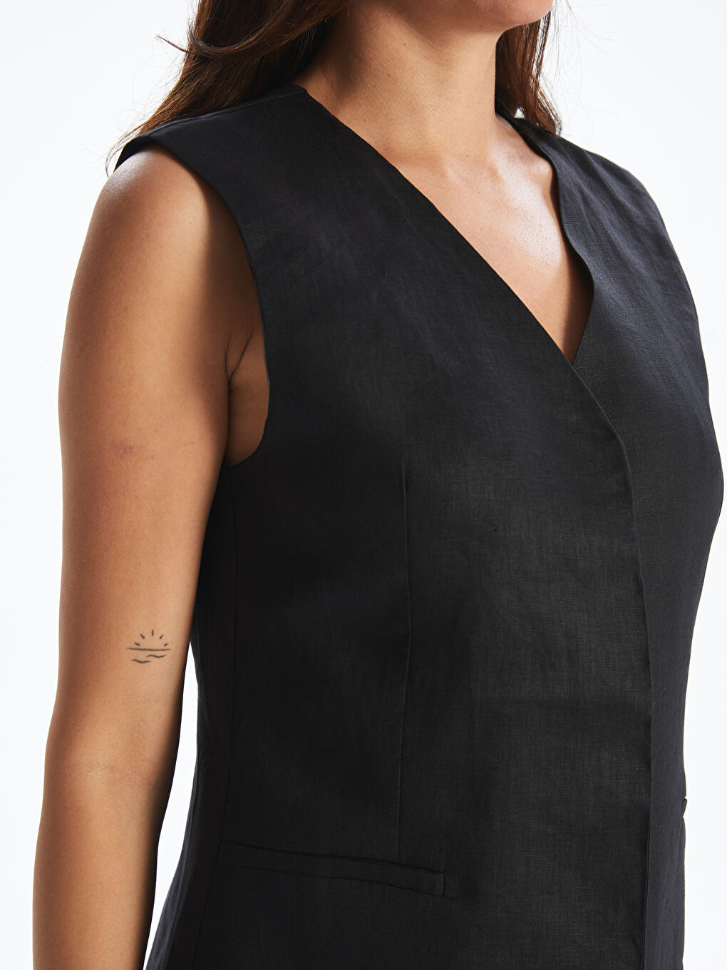 V-Neck Linen Women's Classic Waistcoat -S5N170Z8-CVL
