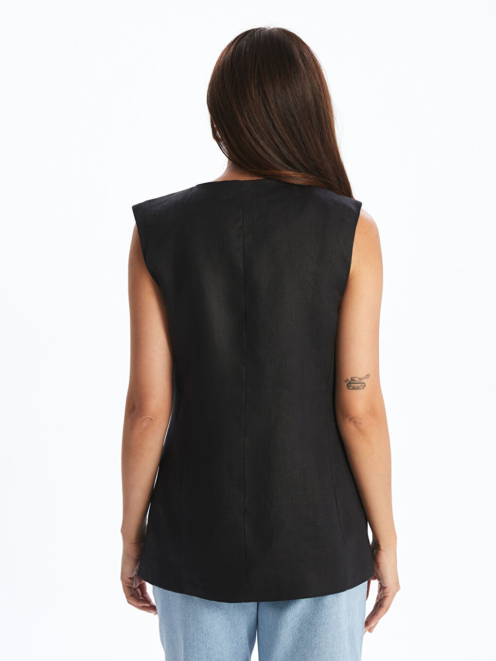 V-Neck Linen Women's Classic Waistcoat -S5N170Z8-CVL