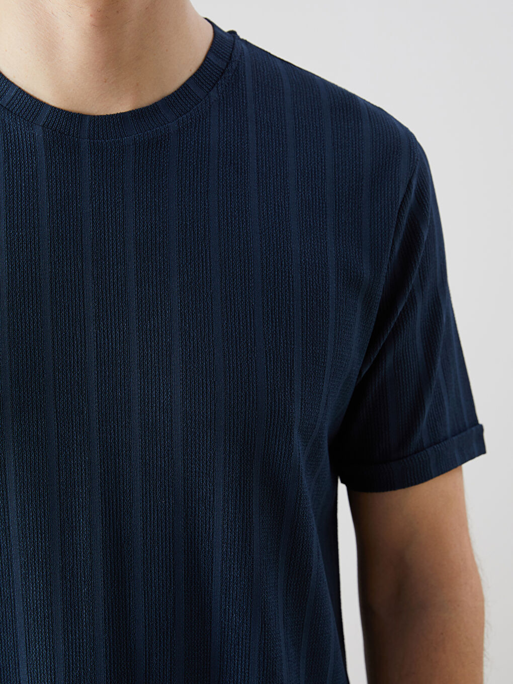 İndigo Bisiklet Yaka Erkek Dokulu Tişört-2