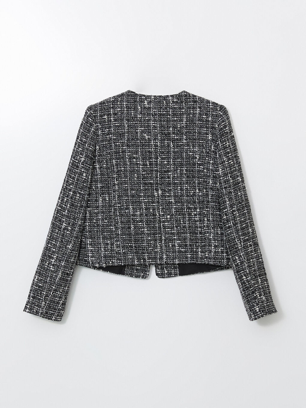 Siyah Bisiklet Yaka Kendinden Desenli Kadın Tüvit Ceket-6