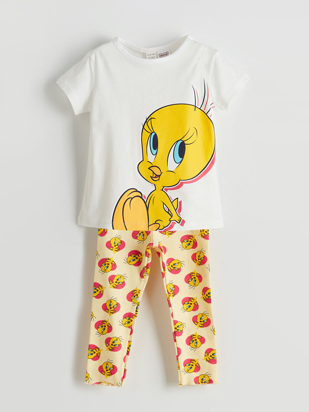 Ekru Tweety Baskılı Kız Bebek Tişört ve Tayt 2'li
