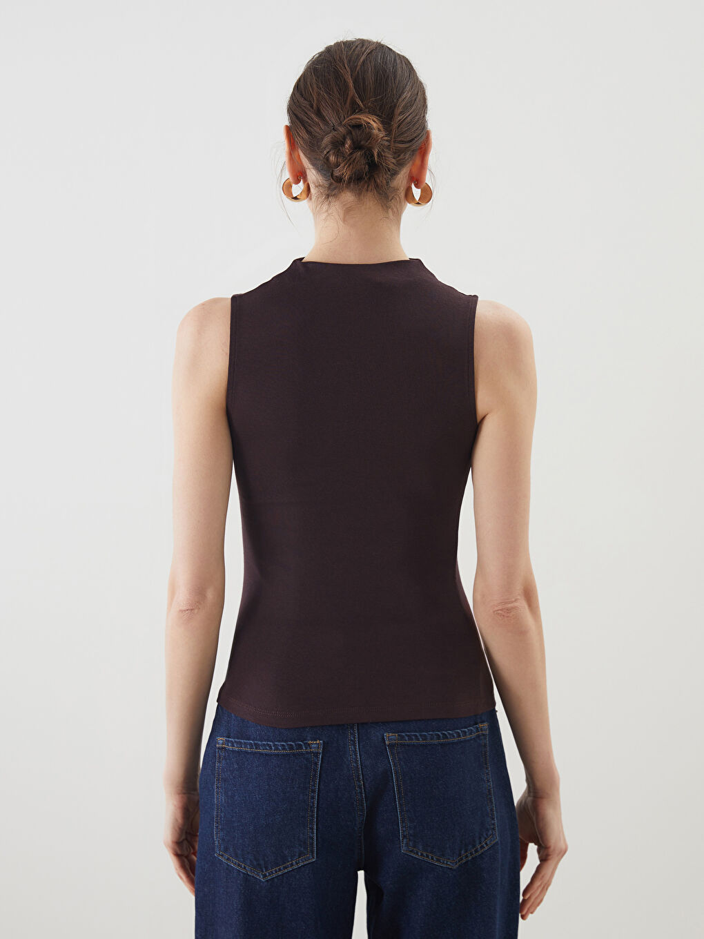 LCWAIKIKI Classic Kahverengi Dik Yaka Kadın Body - 3