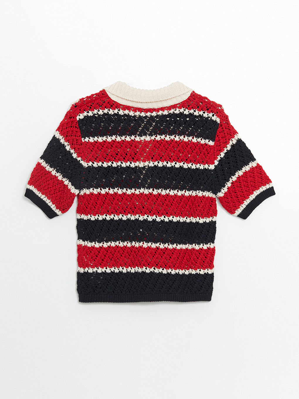 Kırmızı Polo Yaka Renk Bloklu Kadın Triko Kazak-6