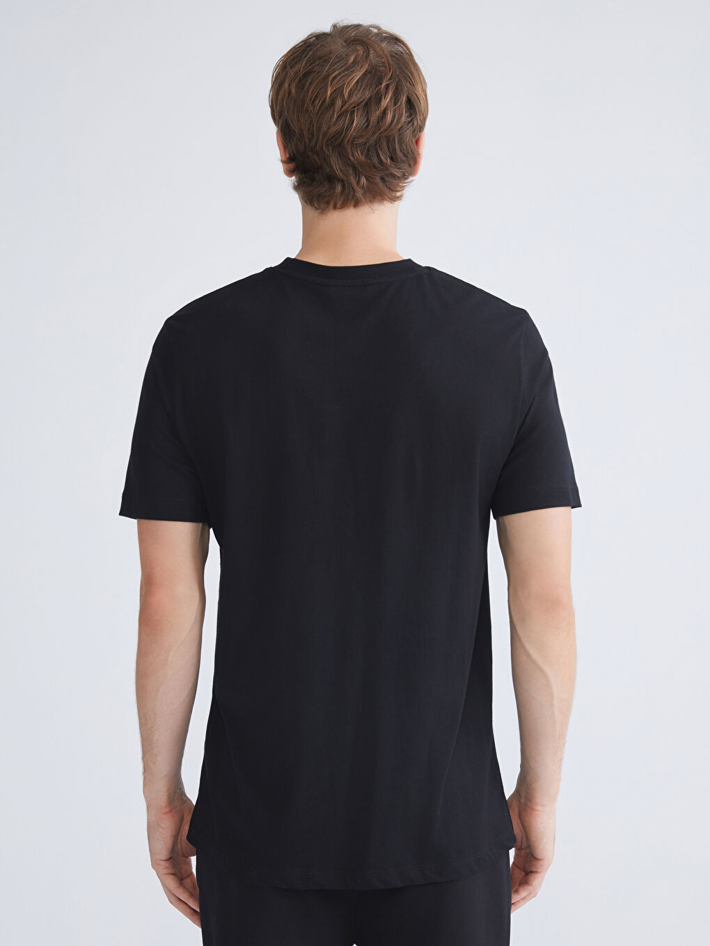 Siyah Bisiklet Yaka Penye Erkek Tişört-16