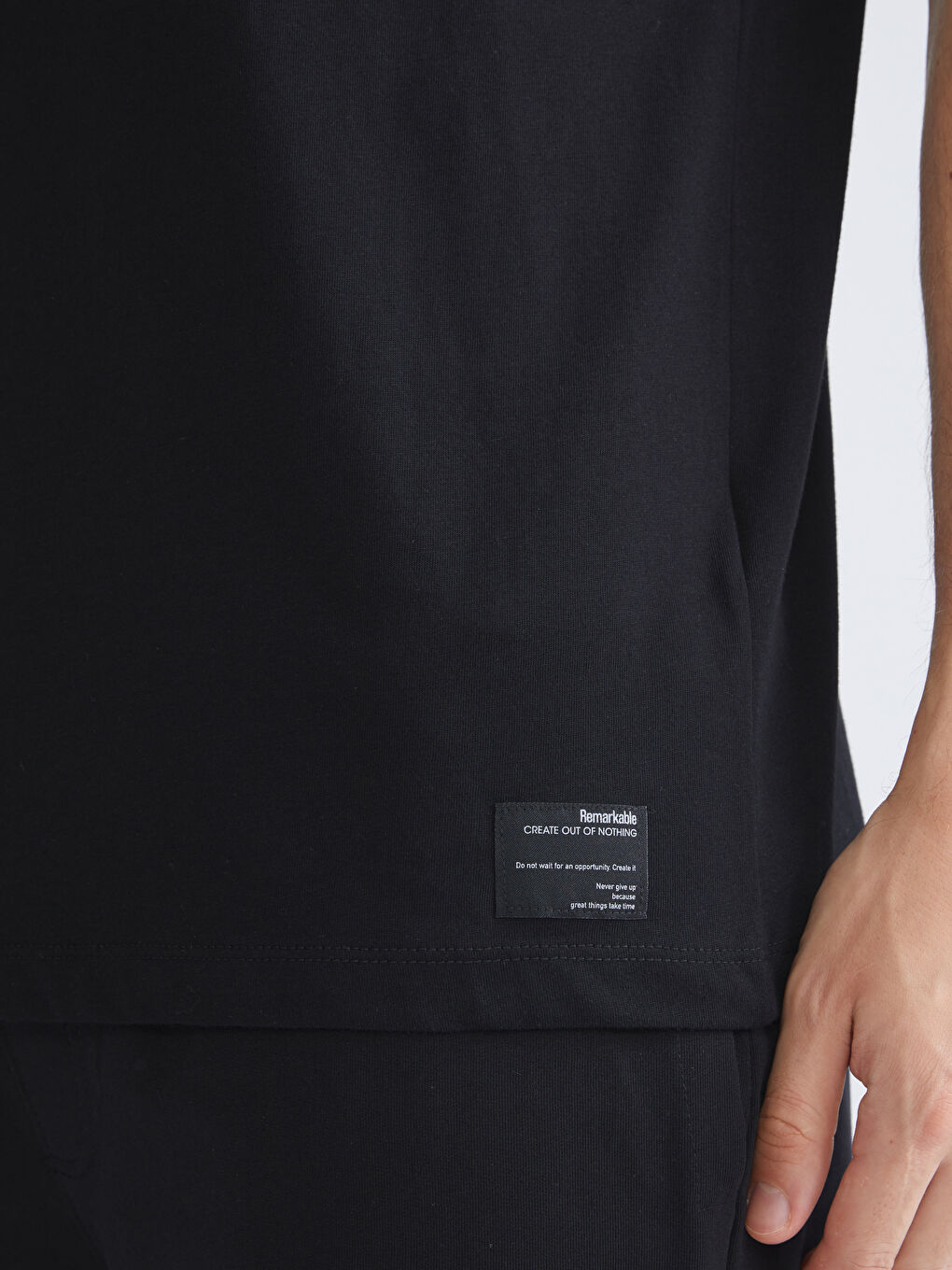 Siyah Bisiklet Yaka Penye Erkek Tişört-12