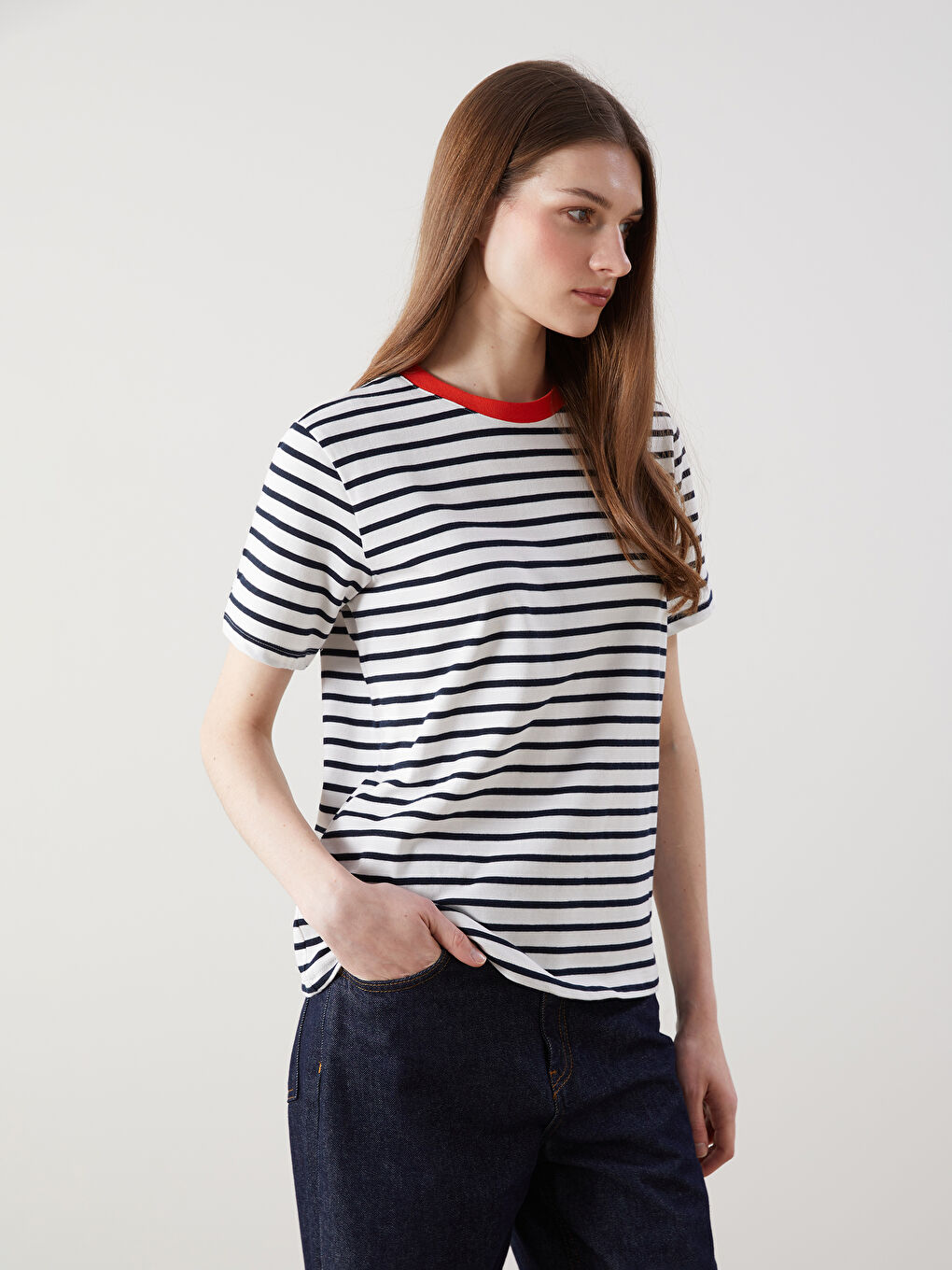 Crew Neck Striped Women T-Shirt -S5N348Z8-CXD