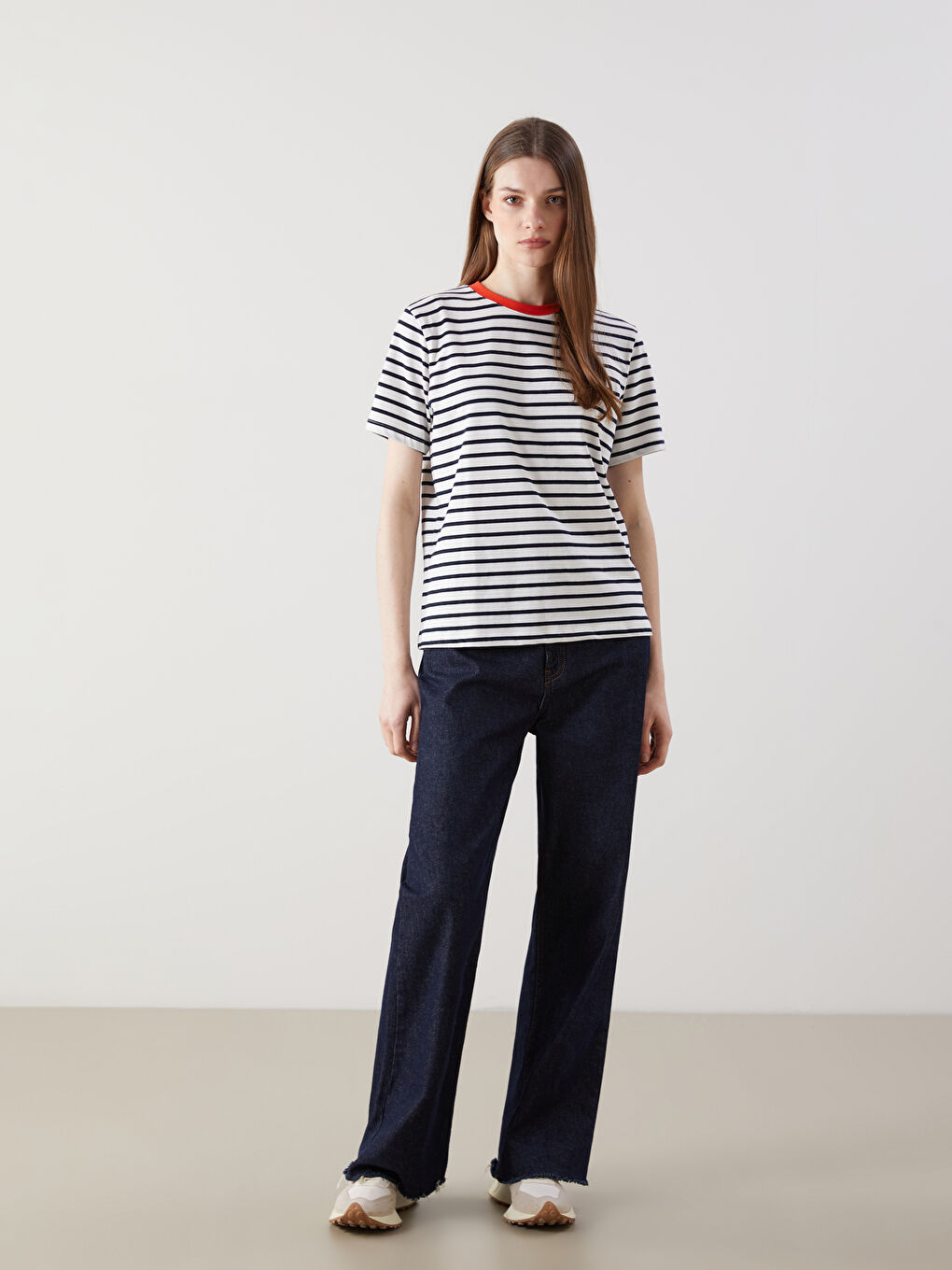 Crew Neck Striped Women T-Shirt -S5N348Z8-CXD