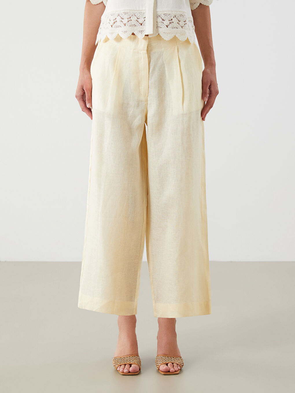 100% Linen Women's Elastic Waist Trousers-1