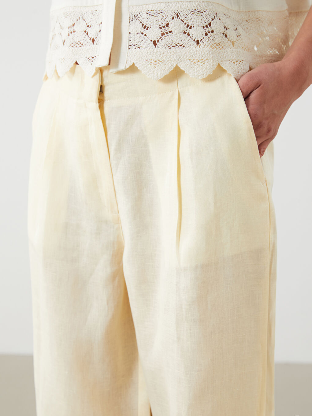 100% Linen Women's Elastic Waist Trousers-2