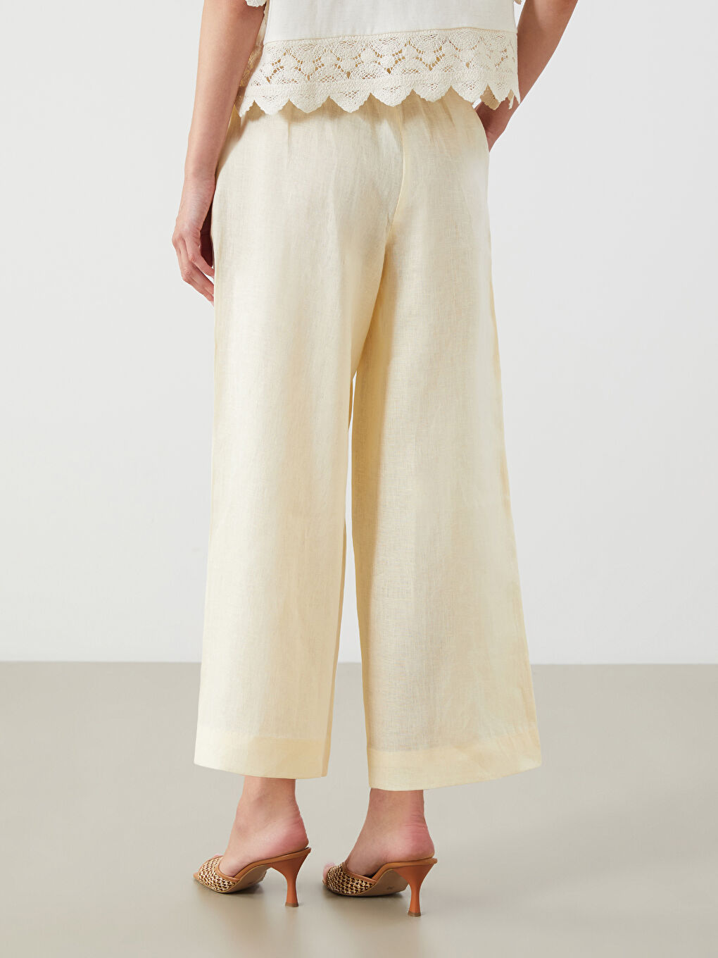 100% Linen Women's Elastic Waist Trousers-3