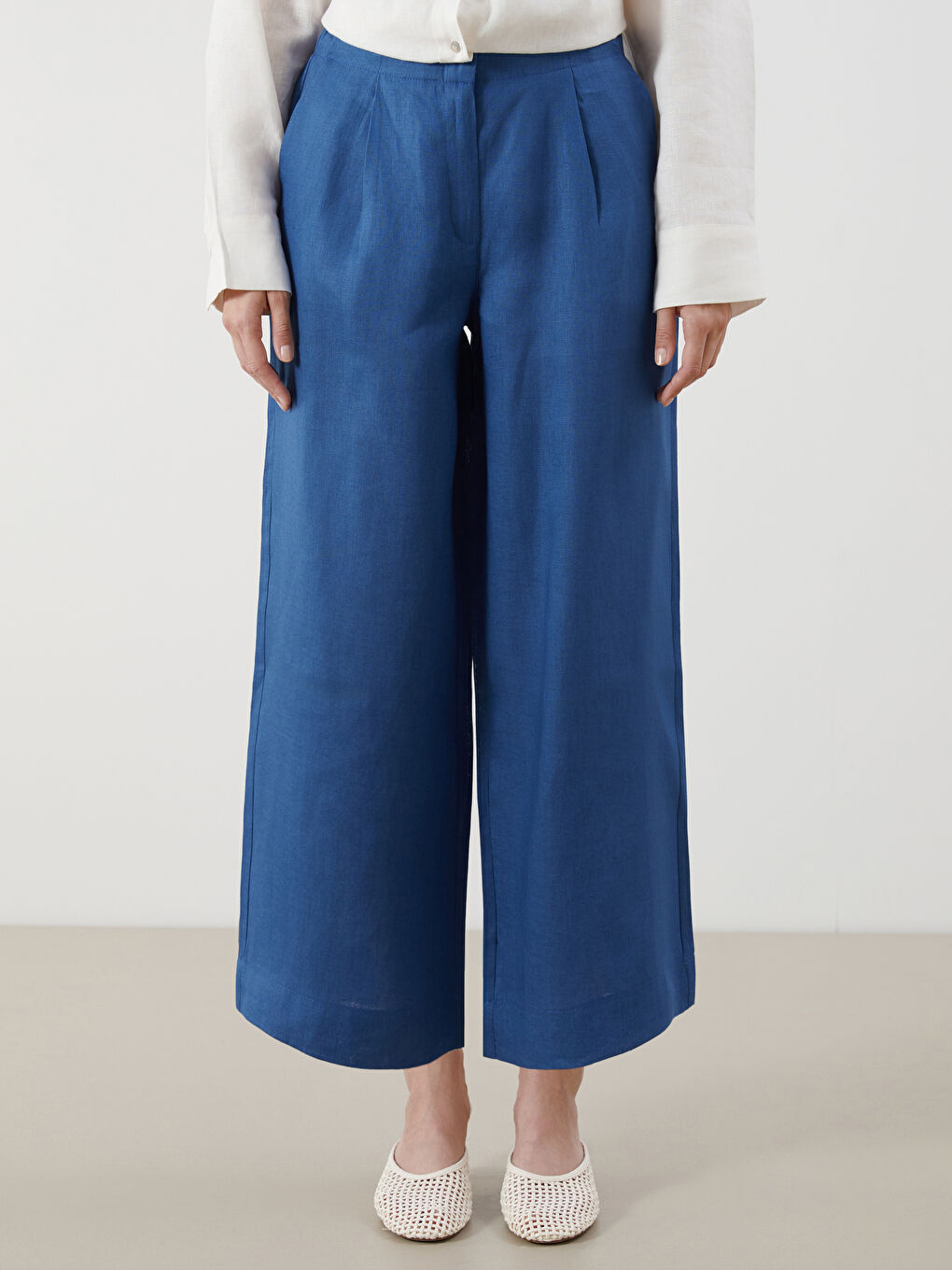 100% Linen Women's Elastic Waist Trousers-1