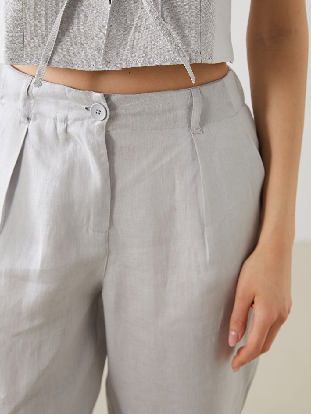 Elasticated Waist Linen Women's Trousers -S5N366Z8-JSB