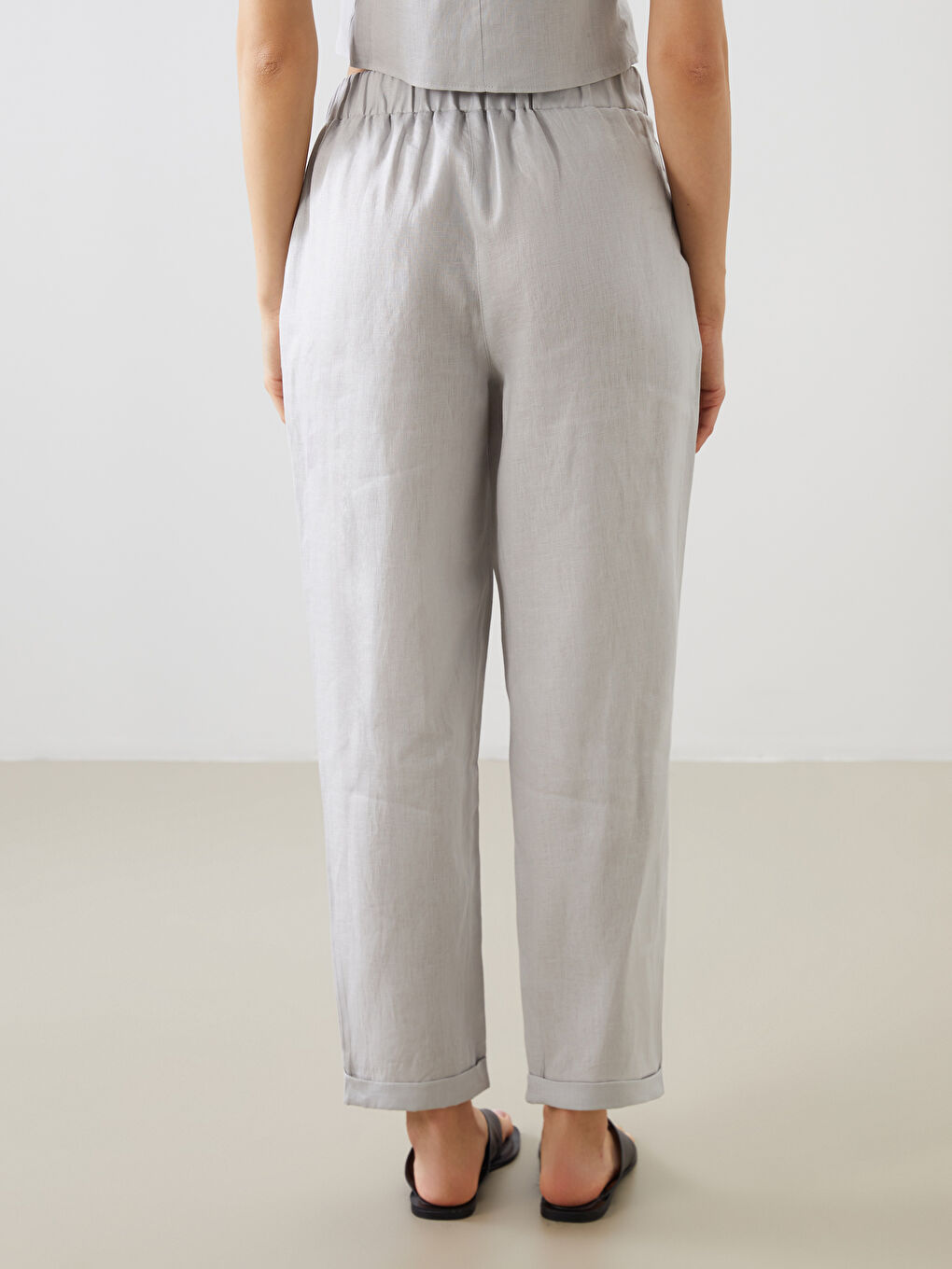 Elasticated Waist Linen Women's Trousers -S5N366Z8-JSB