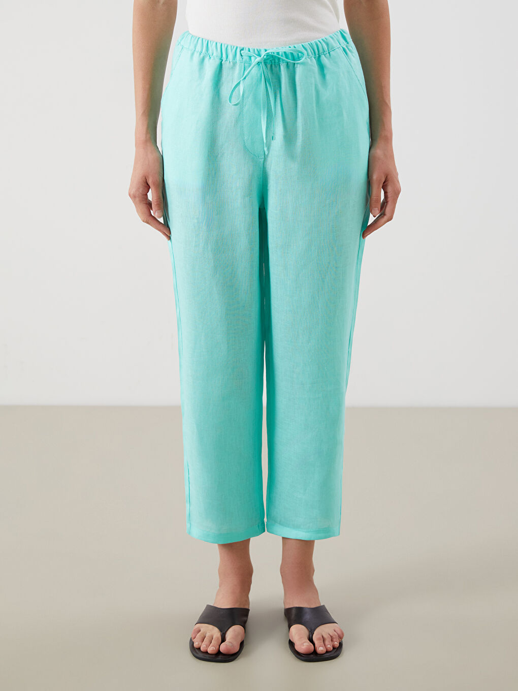 100% Linen Women's Elastic Waist Trousers-1