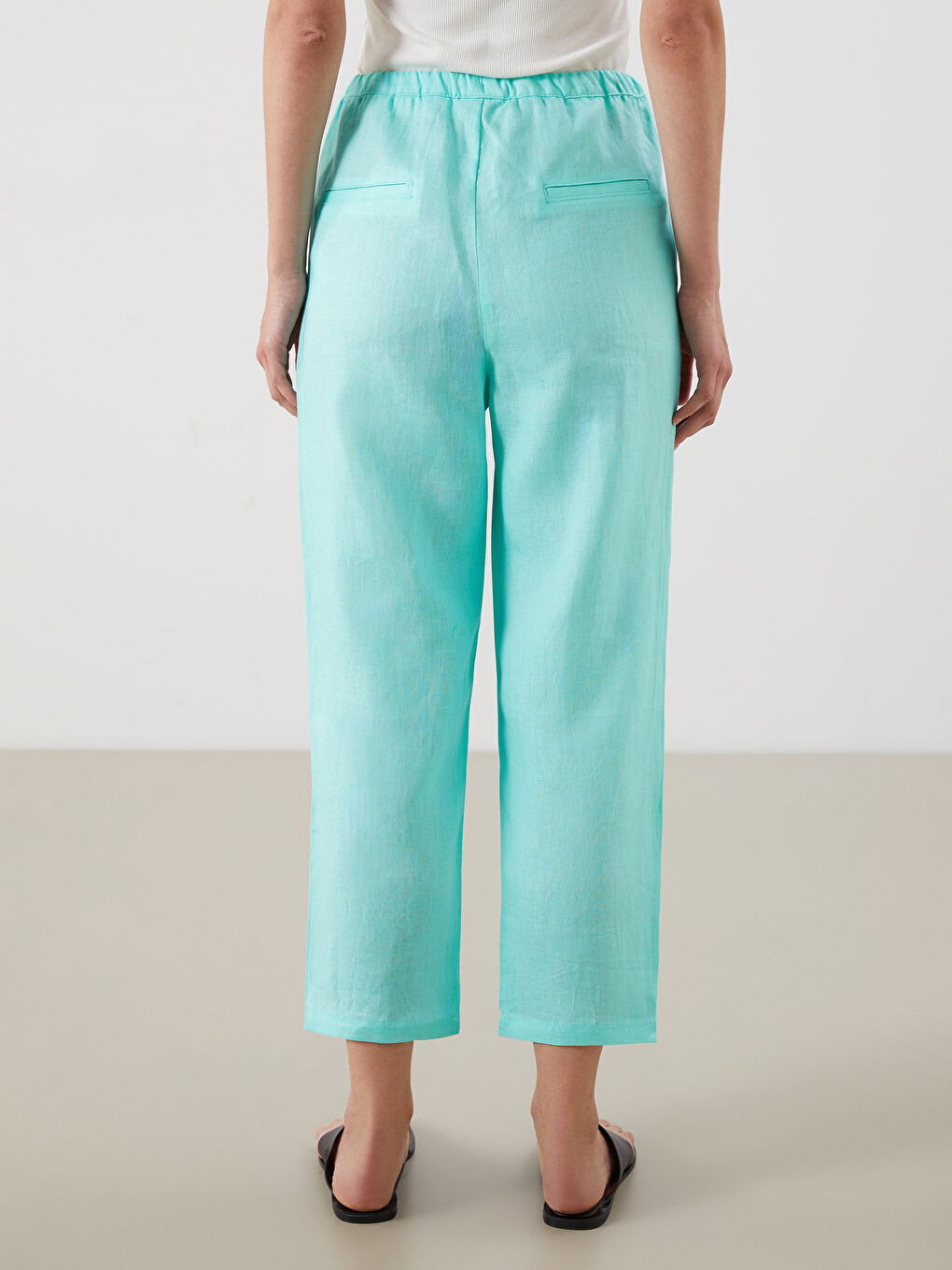 100% Linen Women's Elastic Waist Trousers-3