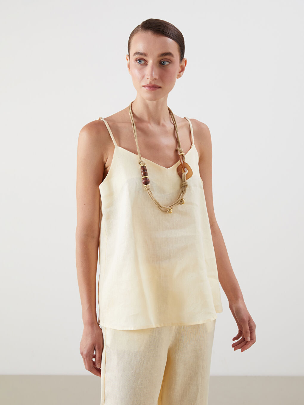 V Neck Strappy 100% Linen Blouse