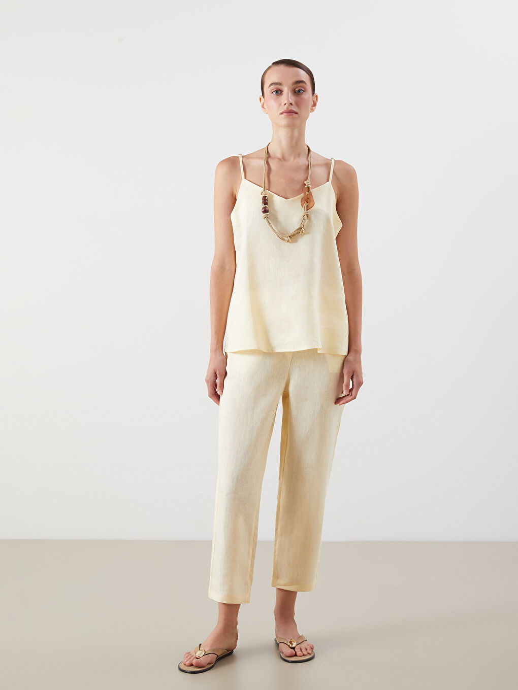 V Neck Strappy 100% Linen Blouse-1