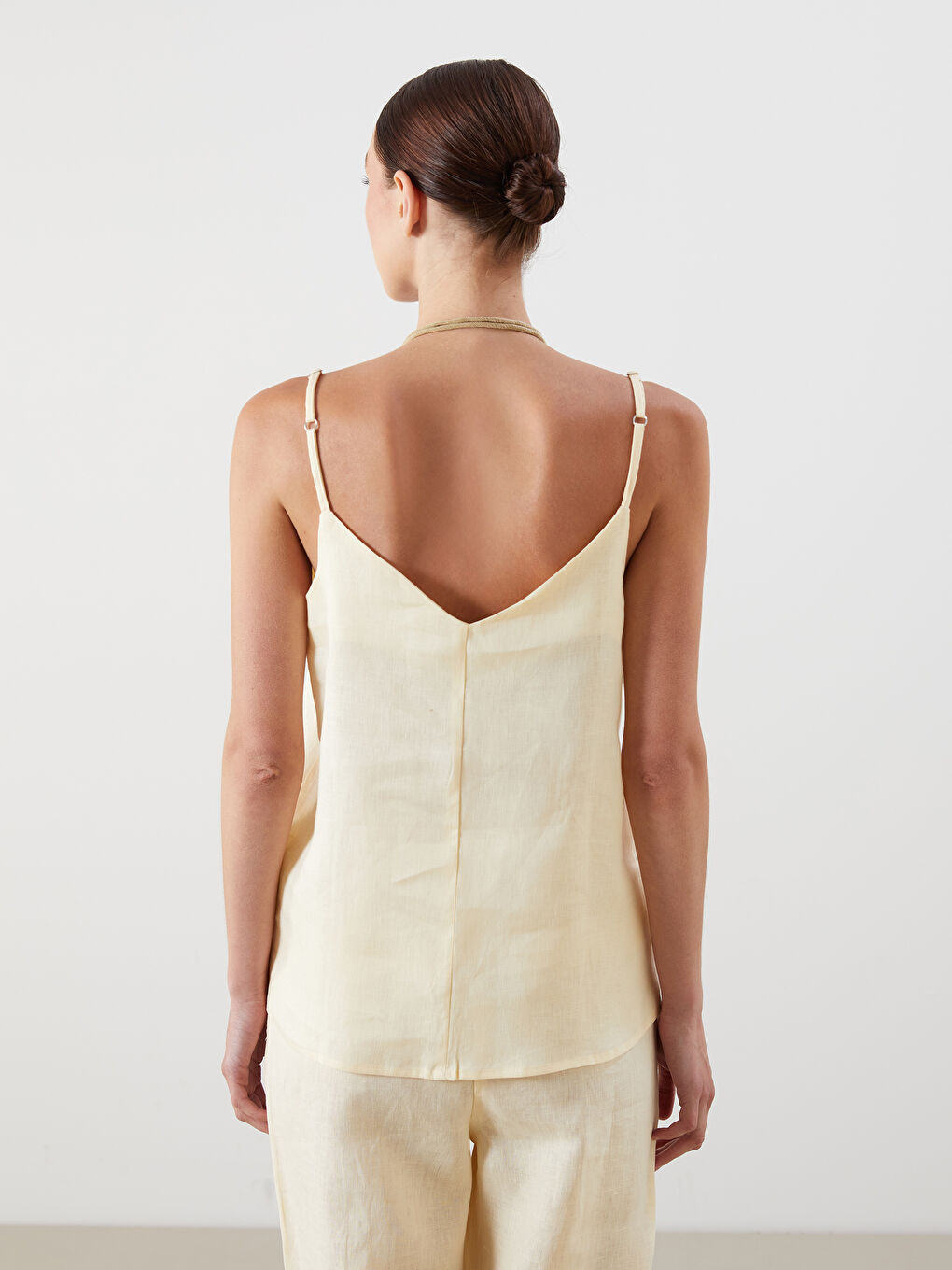 V Neck Strappy 100% Linen Blouse-3